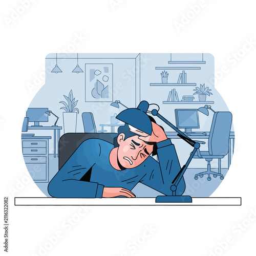 Exhausted Office Worker Overwhelmed By Workload And Stressful Deadlines