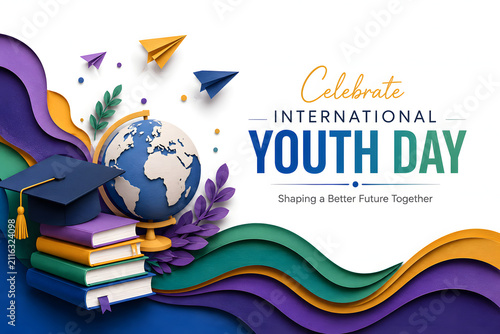 Happy International Youth Day 2026 Modern Abstract Typography Poster
