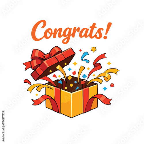 Colorful gift box with confetti and celebration elements