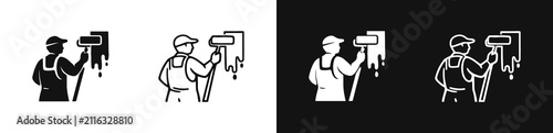 House painter icon set with roller for renovation work