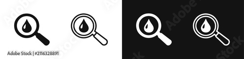 Foto Magnifying glass searching for water drop icon set
