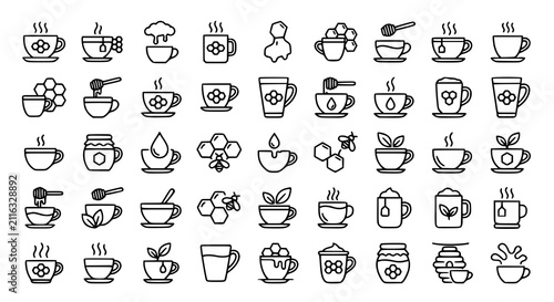 Cup with Honeycomb Icon Simple Line Art Editable Outline Vector Collection