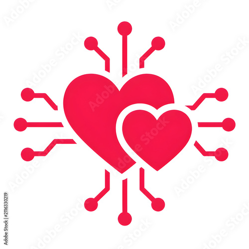Digital heart icon with circuit board connections