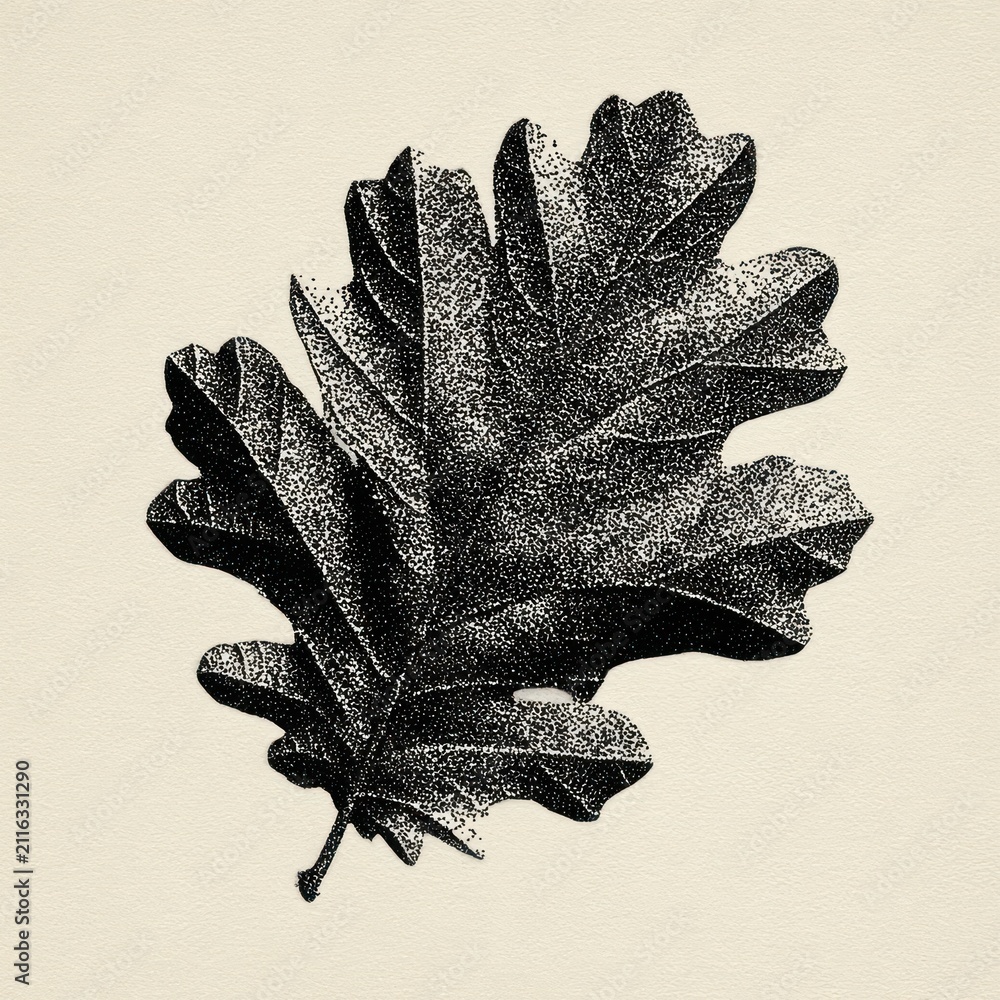 Obraz premium Black botanical leaf illustration in vintage stippled style