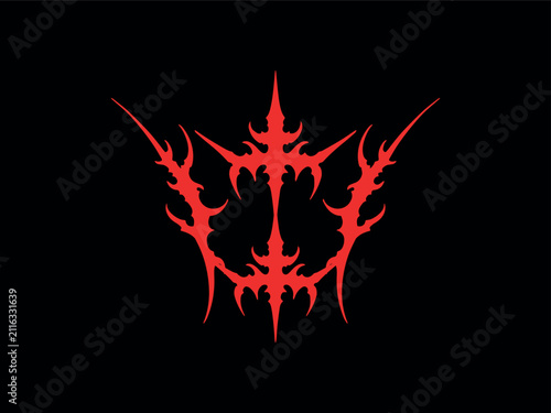Red and Black Gothic Spiky Crown Crest Line Art Graphic Design