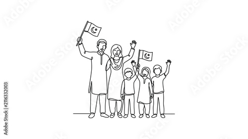 Obraz na płótnie Family holding flags and celebrating together.