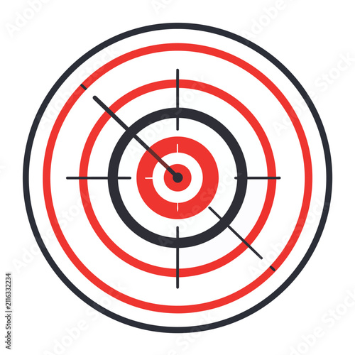 Minimalist Bullseye Target Icon with Red and Black Concentric Circles for Business Success Concept