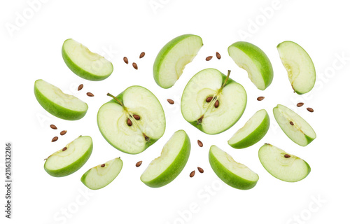 Foto Fresh green apple png Sliced granny smith apple cutout Organic apple slices png