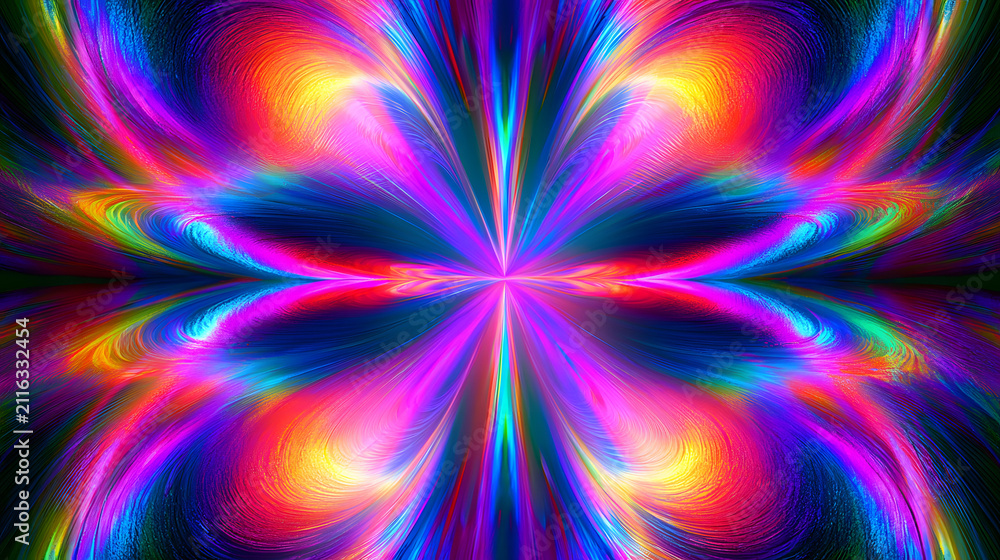 Obraz premium Psychedelic neon holographic foil art with iridescent glow and surreal futuristic texture