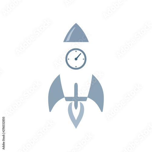 Rocket Spaceship Icon with Clock Symbol for Fast Delivery, Quick Business Startup and Time Efficiency
