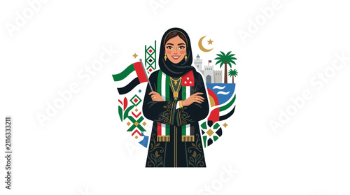 Proud Emirati Woman, UAE National Day Celebration, Cultural Heritage, Modern Arab Identity