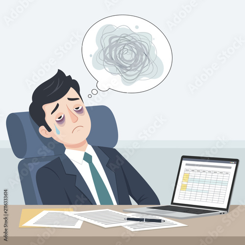 Exhausted Businessman Drained By Overwhelming Workload And Mental Strain In Office