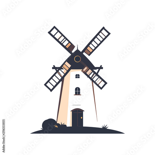 Vintage Wooden Windmill Icon Vector Illustration Isolated on White Background for Farm and Energy Design