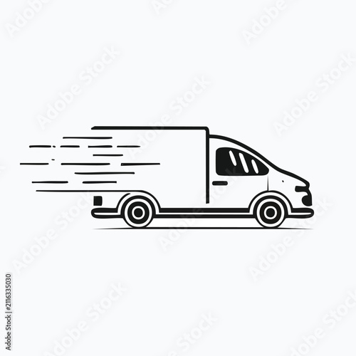 Minimalist Fast Delivery Van Line Art Illustration for Express Shipping and Logistics Services