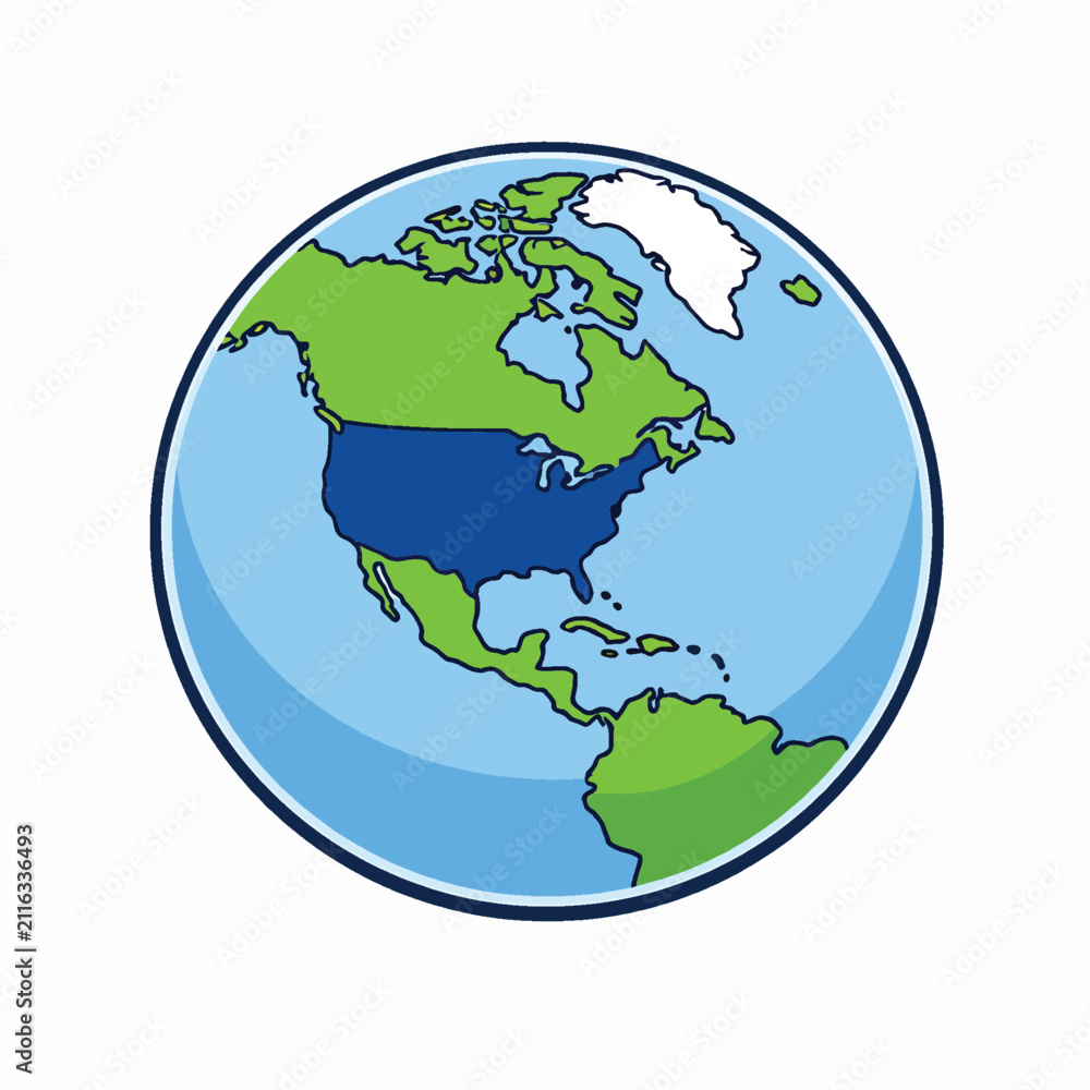 Obraz premium North America highlighted on a blue globe with green continents