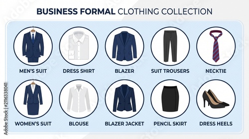 Business Formal Clothing Collection for Men and Women Simple Vector Icons Set