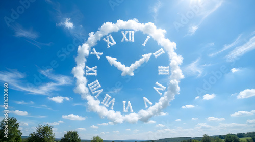 cloud clock concept with roman numerals in blue sky symbolizing time management planning and future