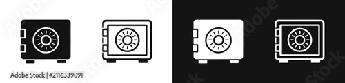 Safety deposit box icon set, secure money and valuables storage vault symbols
