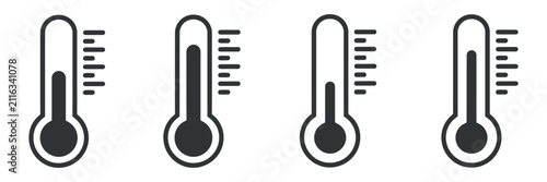 Temperature icon set, thermometer symbols, temperature scale, warm and cold weather indicators, climate concept, vector illustration.