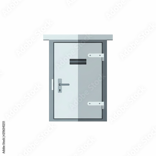 Sturdy metal industrial entry door featuring a secure locking handle and heavy hinges used for commercial building access points or storage room entrances providing safety and reliable home