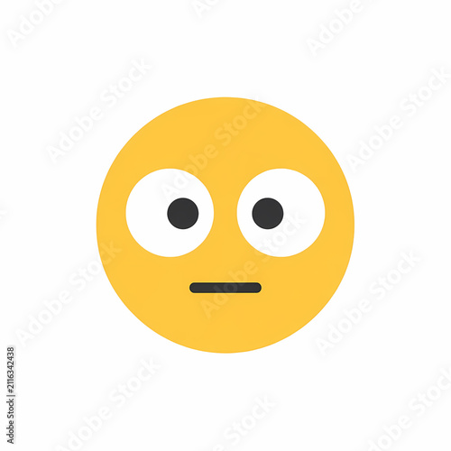 A circular yellow face expression representing confusion and stunned silence with wide staring eyes and a flat line mouth shape commonly used in digital text communication for expressing human