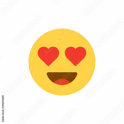 A circular yellow face symbol featuring bright red heart shaped eyes and a wide smiling mouth to display feelings of intense romance affection joy excitement and pure happiness during daily chat
