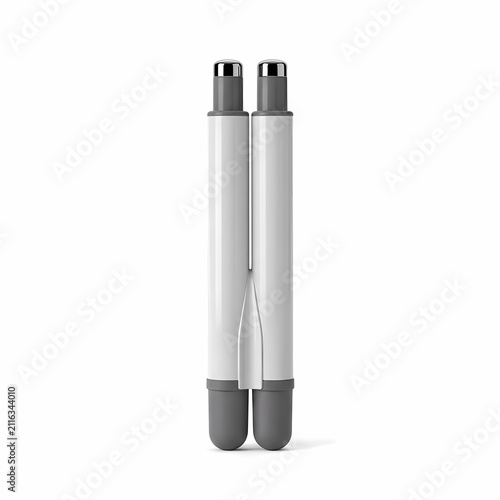 Dual cylinder cosmetic container pack for skincare product packaging with metallic caps and grey bases for beauty creams and serums presented as a professional supply unit for the cosmetic