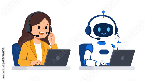 Naklejka Customer support agent and chatbot assistant at laptops