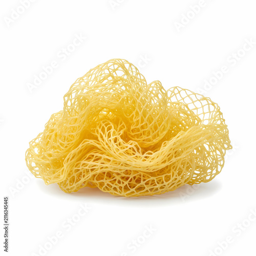 Yellow Bath Sponge Loofah Net Mesh For Body Scrubbing And Skin Exfoliation In Daily Shower Routine Accessory Used To Cleanse Human Body Surfaces And Remove Dead Skin Cells During Personal