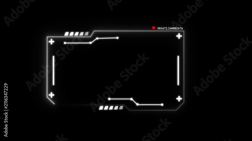 Bright white digital frame with circuit board and data points on a black background for futuristic interface and technology display overlays