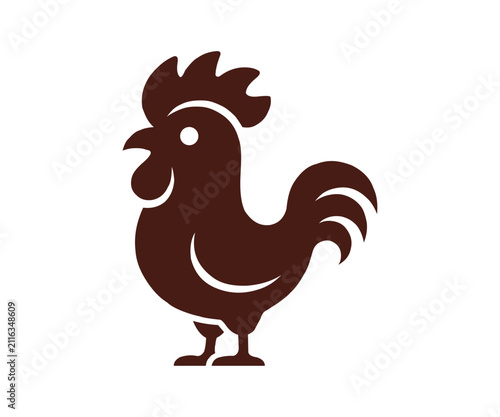 Minimalist Rooster Logo Icon - Dark Brown - High Quality Vector
