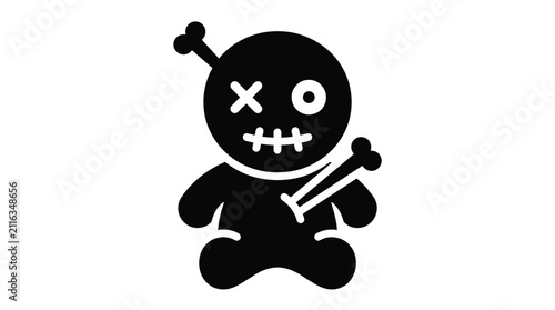 Cuadro en lienzo Scary voodoo doll vector graphic illustration featuring a stitched mouth and sha