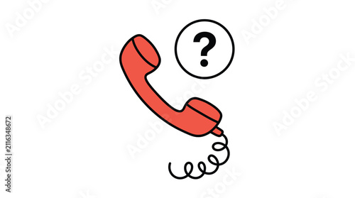 Foto Red telephone receiver vector illustration featuring a simple black question mar