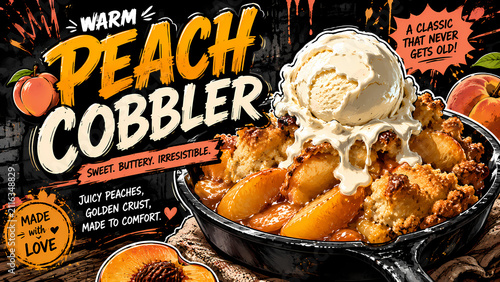 Peach Cobbler Dessert Homemade Baked Sweet Fruit Southern American Food