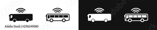 Fotografie Bus with wifi signal icon set, internet on board transport