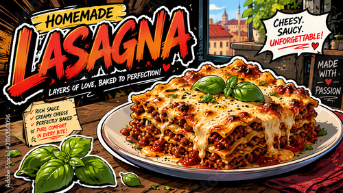 Lasagna Pasta Cheese Tomato Sauce Italian Baked Meat Dinner Food Dish