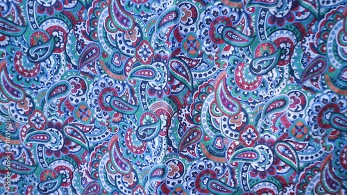 Colorful Paisley Pattern Fabric Background with Floral Ornament Textile Design Full Frame Texture