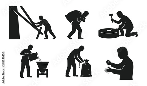Illustrations of garbage collection and recycling process