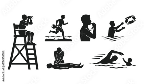 Lifeguard and beach rescue actions illustration