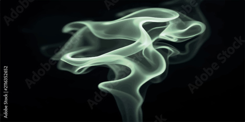 Abstract Blue Smoke Waves on Black Background with Glowing Light and Flowing Flame Curves