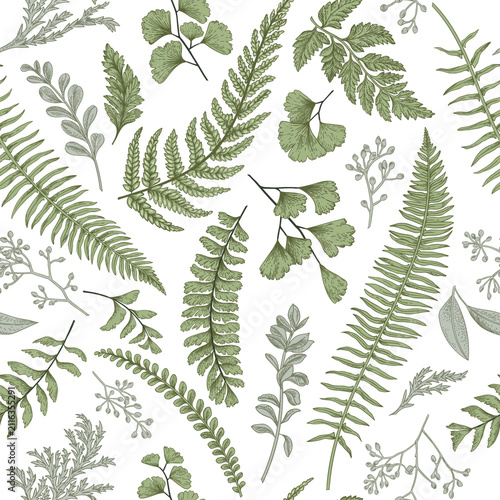 Hand-Drawn Seamless Floral Background with Botanical Flowers, Roses, Lotus, Hearts, Leaves and Blossoms | Elegant Spring Summer Nature Wallpaper Pattern | Soft Pastel Vector Line Art for Fabric, Texti
