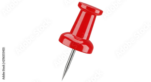 Single red plastic push pin with sharp metal needle tip stationary supplies