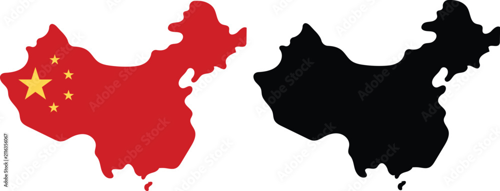 Obraz premium china map flag on map. two different style map. silhouette and outline style.cut for circuit vinyl cut. laser cut. commercial use