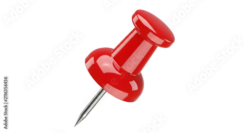 Single red plastic push pin for office and school use with stationery, thumbtack