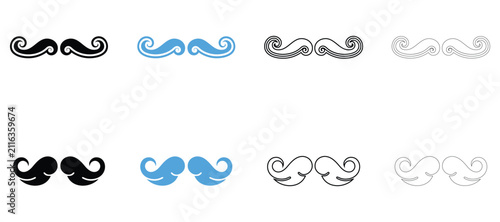 Curled mustache vector icon, man mustache manly symbol vector, silhouette and outline isolated on transparent background