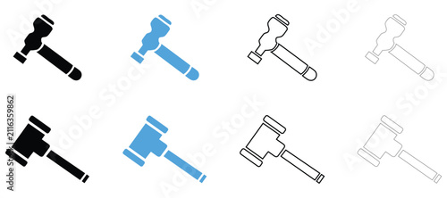 Hammer construction tool vector icon, build tool hammer symbol vector, silhouette and outline isolated on transparent background