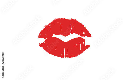 A bright red lipstick kiss mark isolated on a white background.