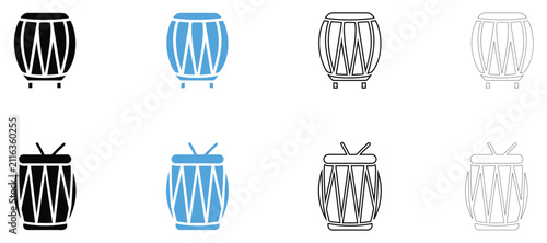 Tabla drum vector icon, tabla musical instrument drum symbol vector, silhouette and outline isolated on transparent background