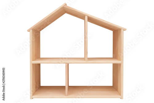 Simple Wooden House Shaped Shelf with Multiple Compartments