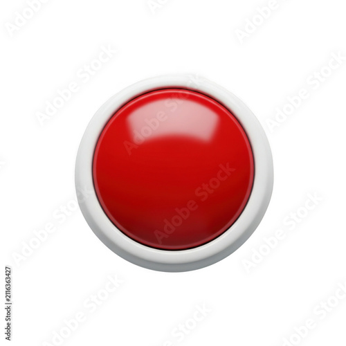 Shiny red circular push button for web interface isolated on transparent background
